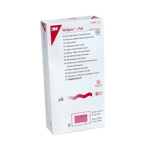 3M Medipore 3571 Adhesive Dressing 3.5 X 10 Inch Soft Cloth Rectangle White Sterile, Box of 25